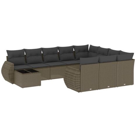 vidaXL Set Divani da Giardino 11 pz con Cuscini in Polyrattan Grigio