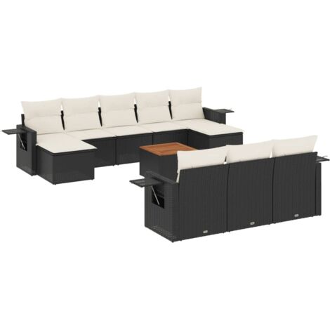 vidaXL Set Divani da Giardino 11 pz con Cuscini in Polyrattan Nero