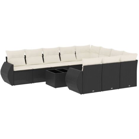 vidaXL Set Divani da Giardino 11 pz con Cuscini in Polyrattan Nero