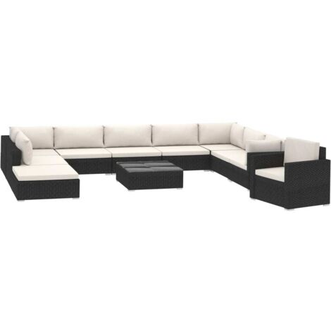 vidaXL Set Divani da Giardino 11 pz con Cuscini in Polyrattan Nero
