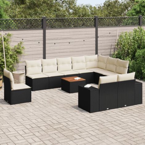 vidaXL Set Divani da Giardino 11 pz con Cuscini in Polyrattan Nero
