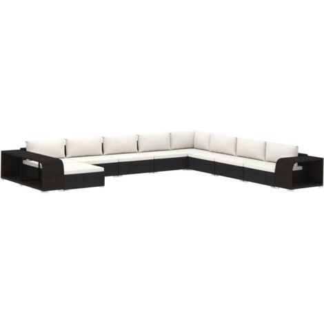 vidaXL Set Divani da Giardino 11 pz con Cuscini in Polyrattan Nero