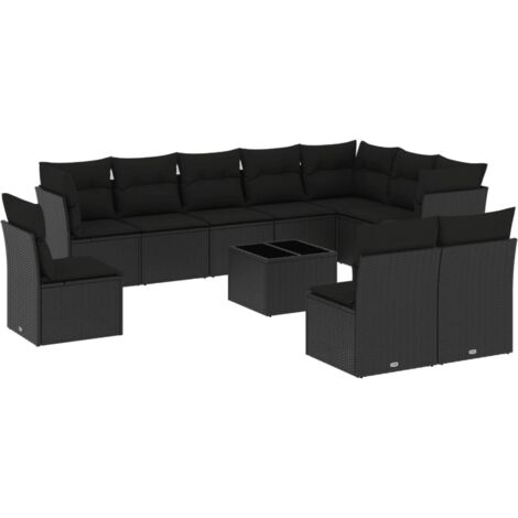 vidaXL Set Divani da Giardino 11 pz con Cuscini in Polyrattan Nero