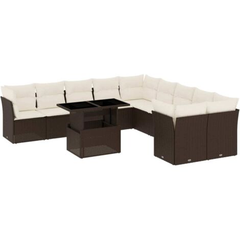 vidaXL Set Divani da Giardino 11 pz con Cuscini Polyrattan Marrone