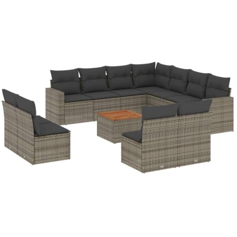 vidaXL Set Divani da Giardino 12 pz con Cuscini Grigio in Polyrattan