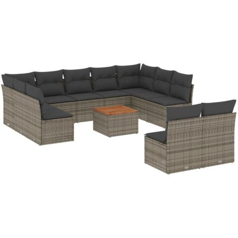 vidaXL Set Divani da Giardino 12 pz con Cuscini Grigio in Polyrattan