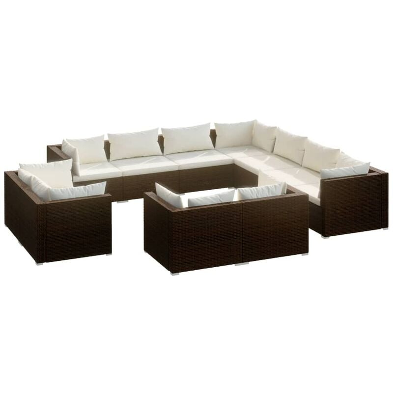 Set Divani da Giardino 11 pz con Cuscini in Polyrattan Marrone Vidaxl Marrone