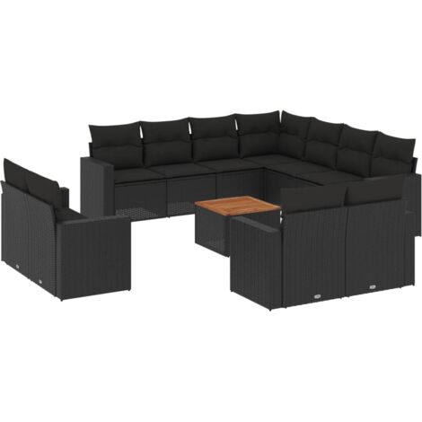 vidaXL Set Divani da Giardino 12 pz con Cuscini Nero in Polyrattan