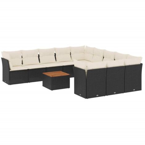 vidaXL Set Divani da Giardino 12 pz con Cuscini Nero in Polyrattan