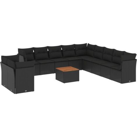 vidaXL Set Divani da Giardino 12 pz con Cuscini Nero in Polyrattan