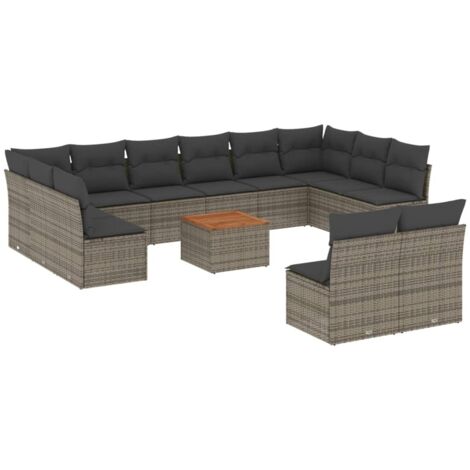 vidaXL Set Divani da Giardino 13 pz con Cuscini Grigio in Polyrattan