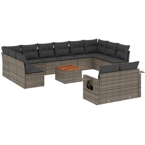 vidaXL Set Divani da Giardino 13 pz con Cuscini Grigio in Polyrattan
