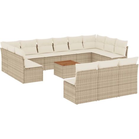 vidaXL Set Divani da Giardino 14pz con Cuscini in Polyrattan Beige