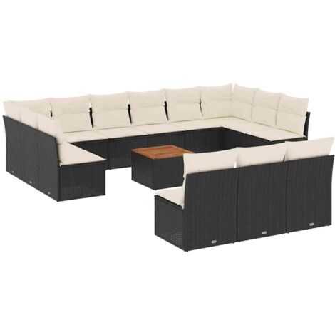 vidaXL Set Divani da Giardino 14pz con Cuscini in Polyrattan Nero