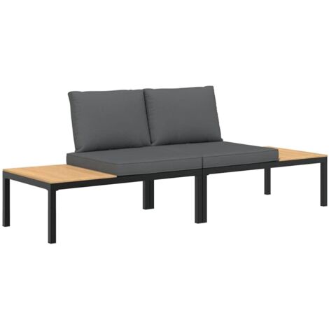 vidaXL Set Divani da Giardino 2 pz con Cuscini in Alluminio Nero