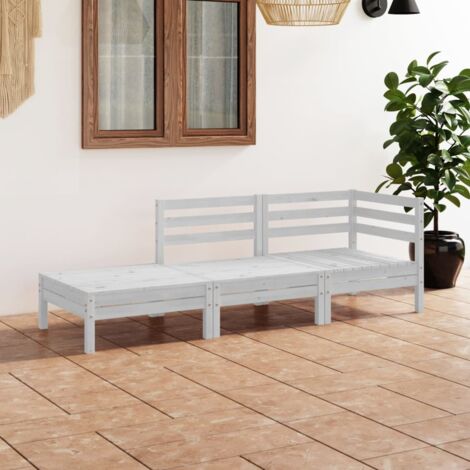 vidaXL Set Divani da Giardino 3 pz Bianco in Legno Massello di Pino