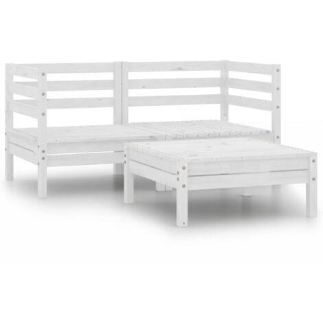 vidaXL Set Divani da Giardino 3 pz Bianco in Legno Massello di Pino