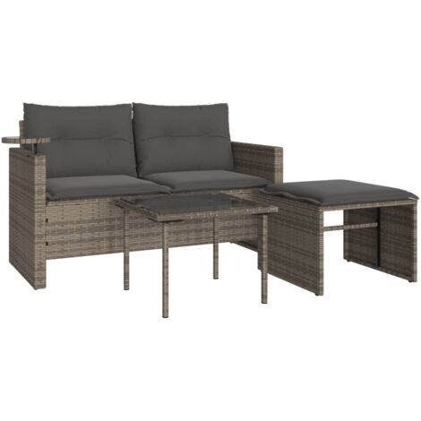 vidaXL Set Divani da Giardino 3 pz con Cuscini Grigio in Polyrattan