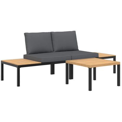 vidaXL Set Divani da Giardino 3 pz con Cuscini in Alluminio Nero