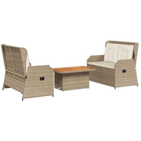 vidaXL Set Divani da Giardino 3 pz con Cuscini in Polyrattan Beige
