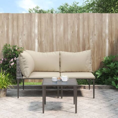 vidaXL Set Divani da Giardino 3 pz con Cuscini in Polyrattan Grigio