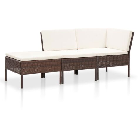 vidaXL Set Divani da Giardino 3 pz con Cuscini in Polyrattan Marrone