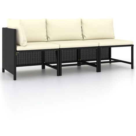 vidaXL Set Divani da Giardino 3 pz con Cuscini in Polyrattan Nero