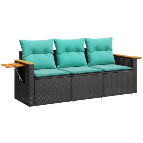 vidaXL Set Divani da Giardino 3 pz con Cuscini in Polyrattan Nero