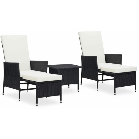vidaXL Set Divani da Giardino 3 pz con Cuscini in Polyrattan Nero