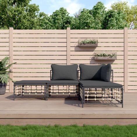 vidaXL Set Divani da Giardino 4 pz con Cuscini Antracite in Polyrattan