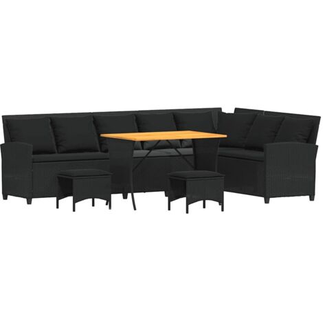 vidaXL Set Divani da Giardino 4 pz con Cuscini Forma L Polyrattan Nero