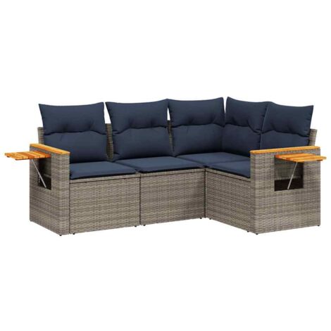 vidaXL Set Divani da Giardino 4 pz con Cuscini Grigio in Polyrattan