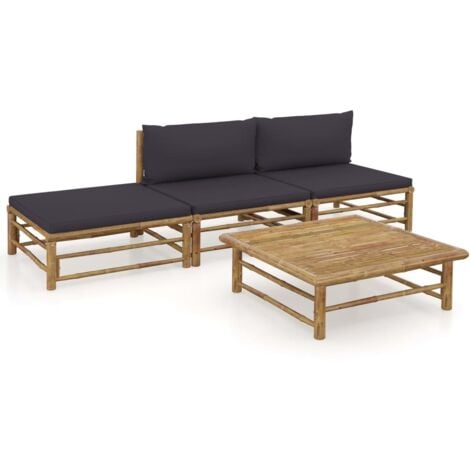 vidaXL Set Divani da Giardino 4 pz con Cuscini Grigio Scuro in Bambù