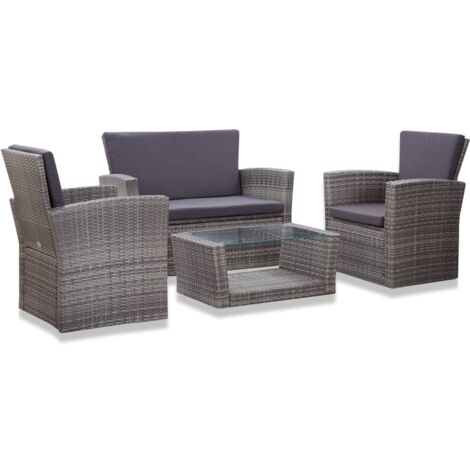 vidaXL Set Divani da Giardino 4 pz con Cuscini in Polyrattan Grigio