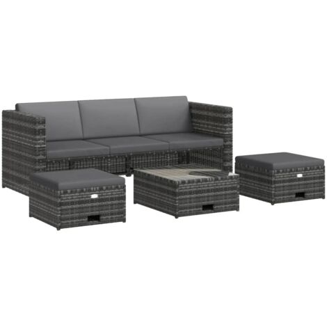 vidaXL Set Divani da Giardino 4 pz con Cuscini in Polyrattan Grigio