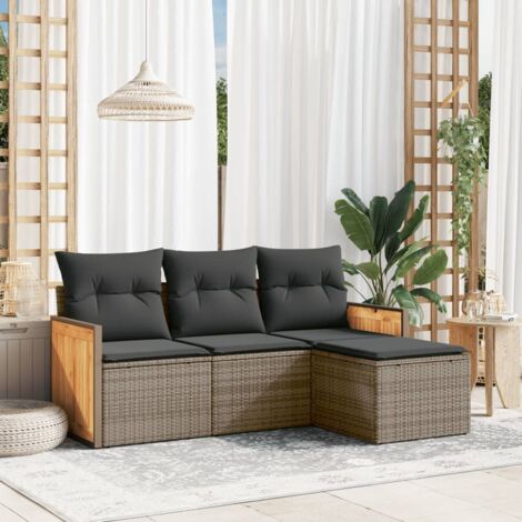 vidaXL Set Divani da Giardino 4 pz con Cuscini in Polyrattan Grigio
