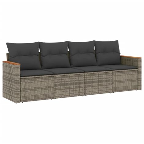 vidaXL Set Divani da Giardino 4 pz con Cuscini in Polyrattan Grigio