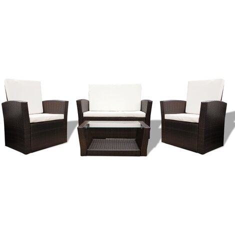 vidaXL Set Divani da Giardino 4 pz con Cuscini in Polyrattan Marrone