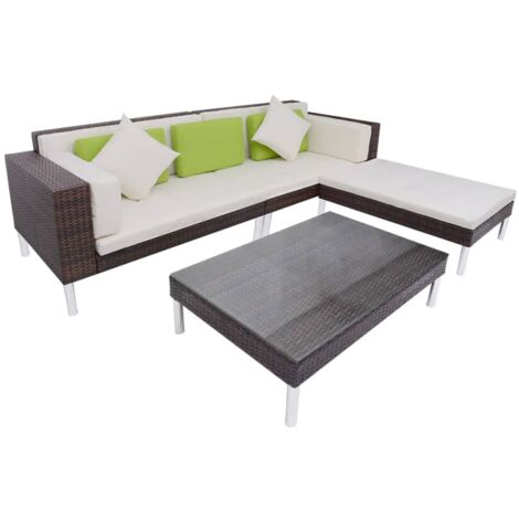 vidaXL Set Divani da Giardino 4 pz con Cuscini in Polyrattan Marrone
