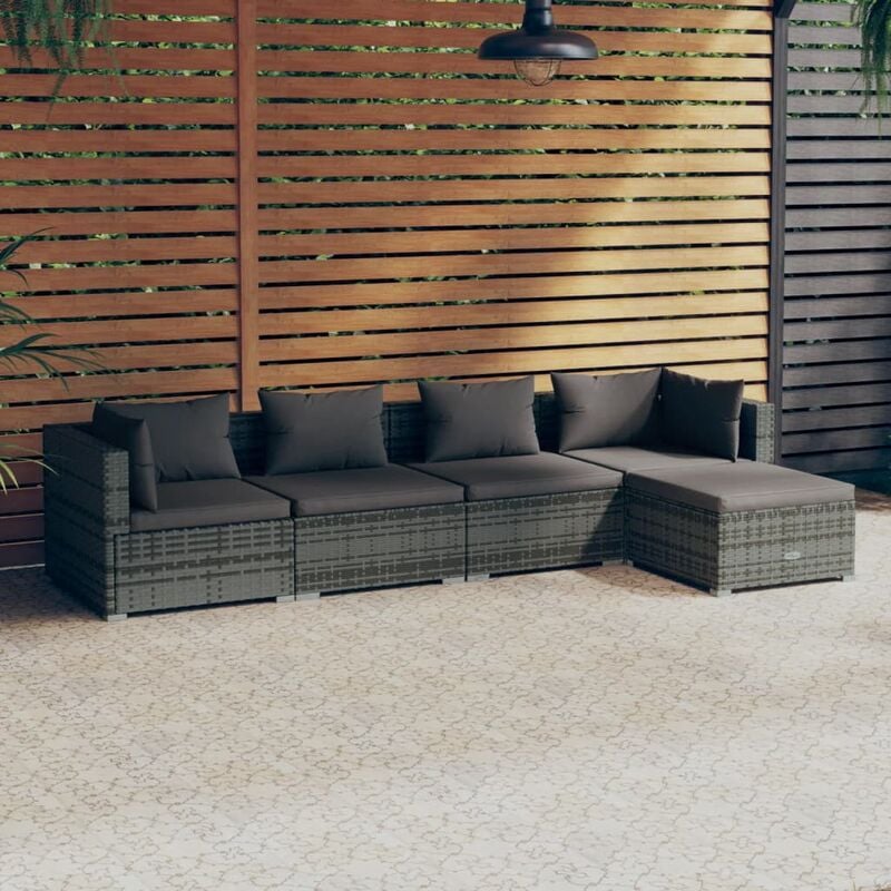 5 pz Set Divani da Giardino, Salotti da Giardino con Cuscini in Polyrattan Grigio vidaXL