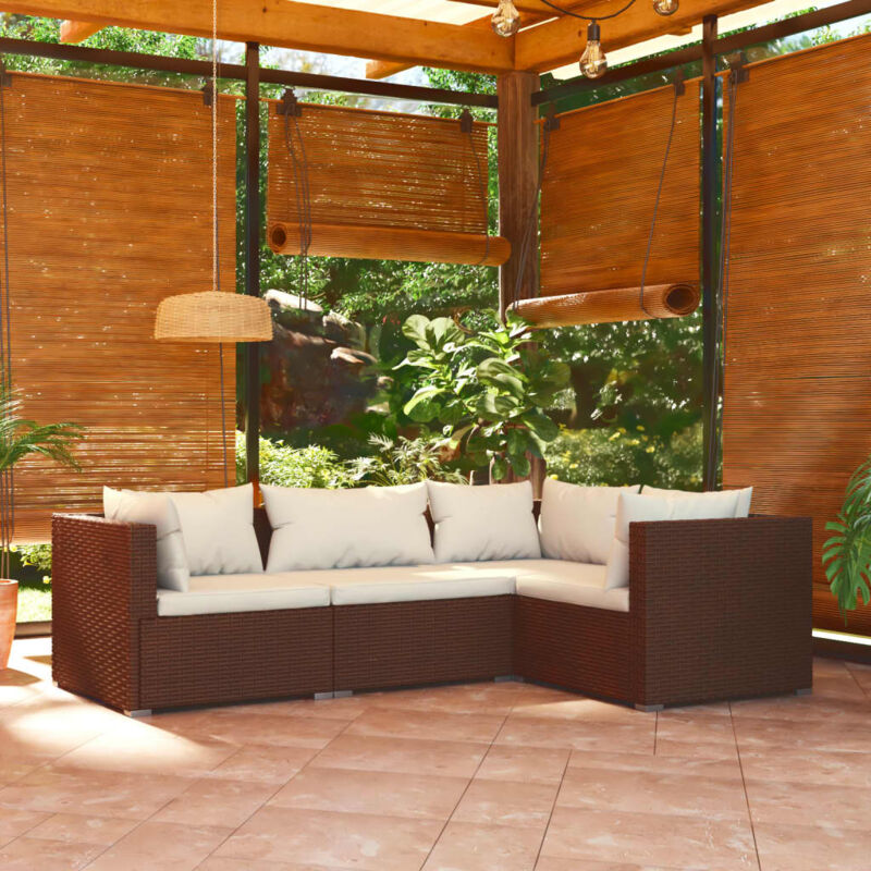 4 pz Set Divani da Giardino, Salotti da Giardino con Cuscini in Polyrattan Marrone vidaXL