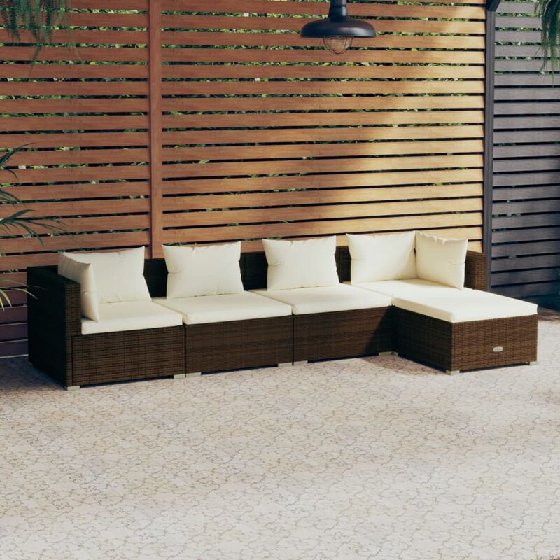 5 pz Set Divani da Giardino, Salotti da Giardino con Cuscini in Polyrattan Marrone Vidaxl