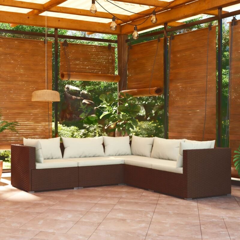 Set Divani da Giardino con Cuscini 5 pz, Salotti da Giardino in Polyrattan Marrone vidaXL