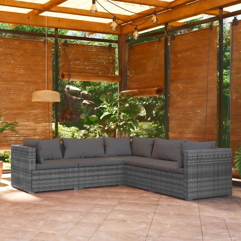 Set Divani da Giardino con Cuscini 5 pz, Salotti da Giardino in Polyrattan Grigio Vidaxl