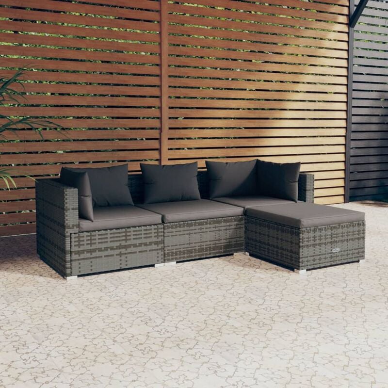 4 pz Set Divani da Giardino, Salotti da Giardino con Cuscini in Polyrattan Grigio Vidaxl