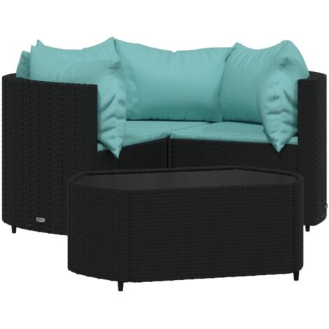 vidaXL Set Divani da Giardino 4 pz con Cuscini Nero in Polyrattan