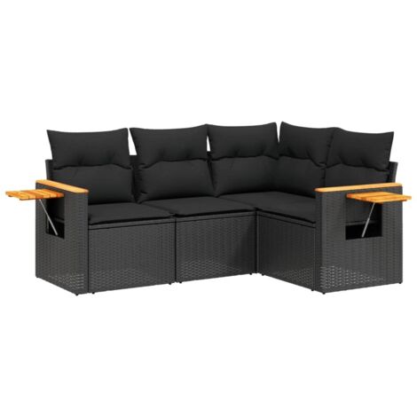 vidaXL Set Divani da Giardino 4 pz con Cuscini Nero in Polyrattan