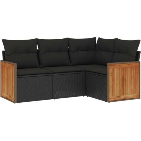 vidaXL Set Divani da Giardino 4 pz con Cuscini Nero in Polyrattan