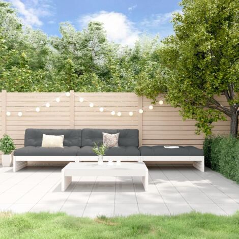 vidaXL Set Divani da Giardino 4pz con Cuscini in Legno Massello Bianco
