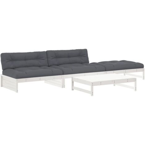 vidaXL Set Divani da Giardino 4pz con Cuscini in Legno Massello Bianco